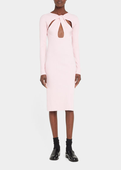 Shop Coperni Twist-front Midi Dress W/ Cutouts In Light Pink