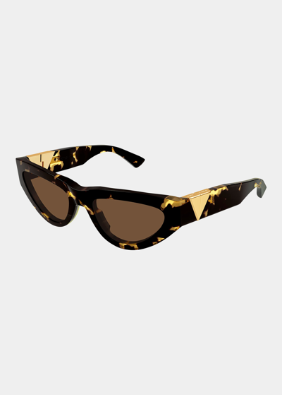 Shop Bottega Veneta Inverted Triangle Acetate Cat-eye Sunglasses In Shiny Spotted