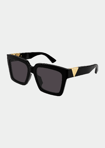 Shop Bottega Veneta Inverted Triangle Square Acetate Sunglasses In Shiny Black