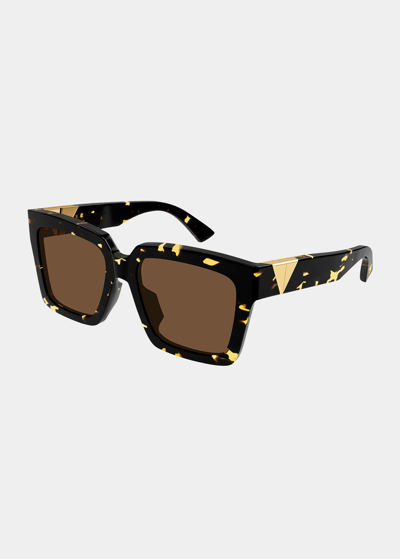 Shop Bottega Veneta Inverted Triangle Square Acetate Sunglasses In Shiny Spotted
