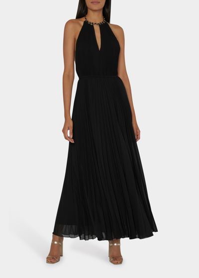 Shop Milly Kora Cutout Pleated Chain-strap Dress In Black
