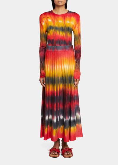 Shop Gabriela Hearst Ella Cashmere Tie-dye Maxi Skirt In Fire Tie Dye