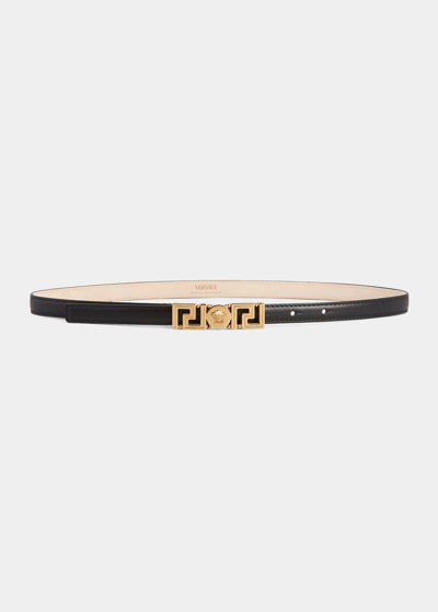 Shop Versace Greca-medusa Leather Belt In Nero Oro