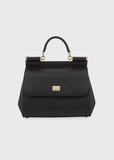 Shop Dolce & Gabbana Sicily Medium Calf Leather Satchel Bag In Black