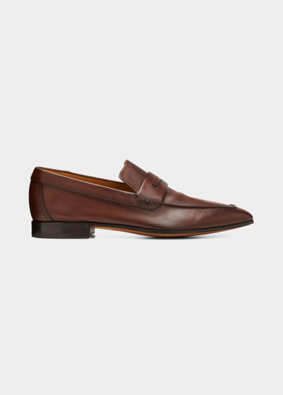 Shop Berluti Men's Calf Leather Penny Loafers In Mj1 Dark Brown