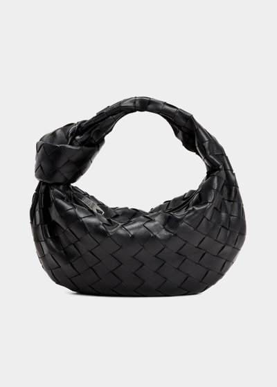 Shop Bottega Veneta Jodie Mini Intrecciato Knot Hobo Bag In Black/silver
