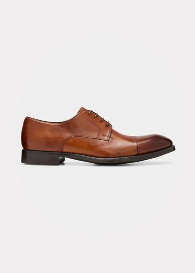 Shop Magnanni Men's Harlan Rubber Sole Leather Derby Shoes In Tabaco