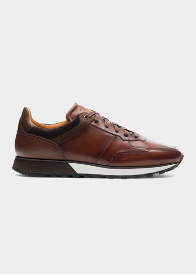 Shop Magnanni Men's Arco Mix-leather Trainer Sneakers In Midbrown