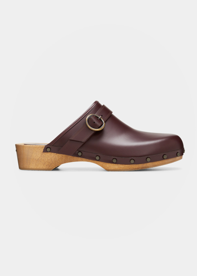 Shop Isabel Marant Thalie Leather Buckle Clogs In Burgundy
