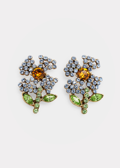 Shop Oscar De La Renta Crystal Flower Earrings In Blue
