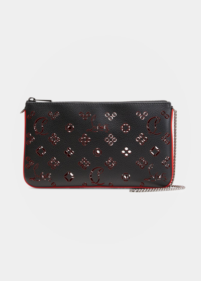 Shop Christian Louboutin Loubila Shoudler Bag In Loubinthesky Perforated Leather In Black/red