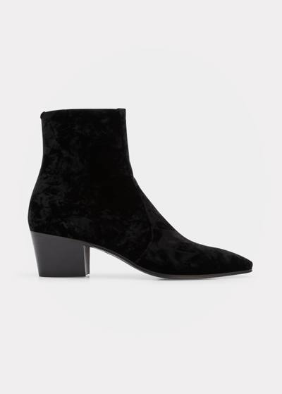 Shop Saint Laurent Men's Vassili Velvet Zip Ankle Boots In Nero