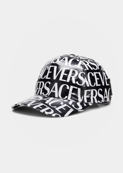 Shop Versace All-over Logo Baseball Cap In 5b040 Nero Bianco