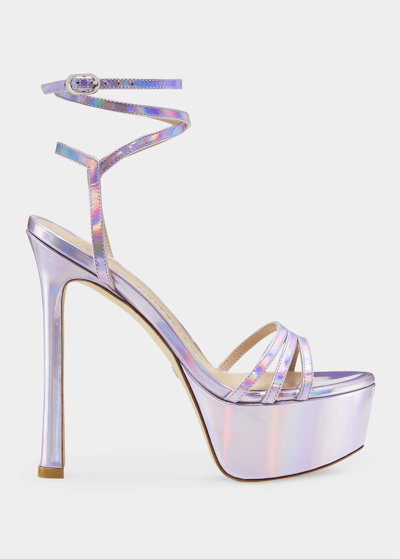 Shop Stuart Weitzman Soiree Iridescent Ankle-strap Platform Sandals In Amatista