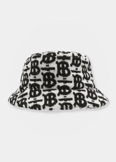 Shop Burberry Tb Monogram Towel Bucket Hat In Black / White