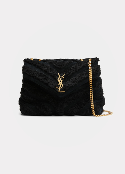 Shop Saint Laurent Loulou Small Ysl Shearling Shoulder Bag In Nero