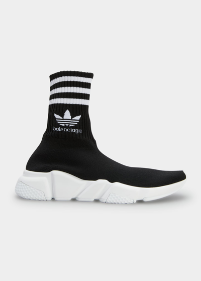 Shop Balenciaga X Adidas Speed Sock Sneakers In Blk Blk Wht Logo