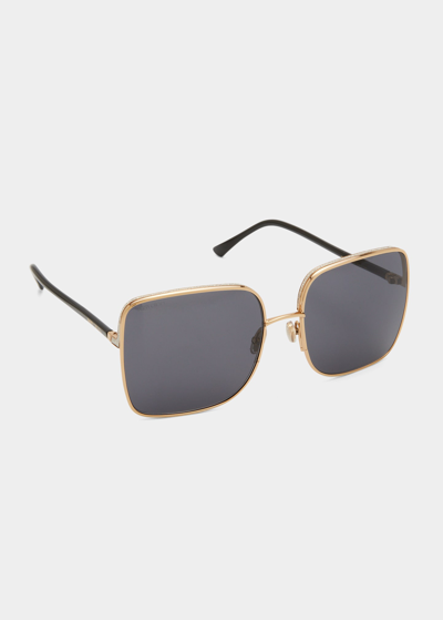Shop Jimmy Choo Alianas Glitter Rim Square Stainless Steel Sunglasses In Rhl Gold Black