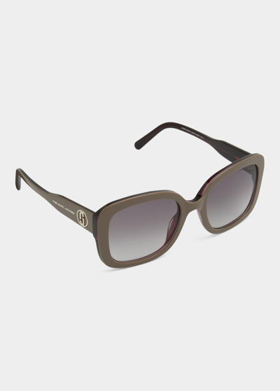 Shop Marc Jacobs Monogram & Logo Square Acetate Sunglasses In 79u Crystal Nude