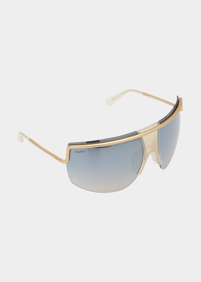 Shop Max Mara Rimless Metal Shield Sunglasses In Gold Smoke