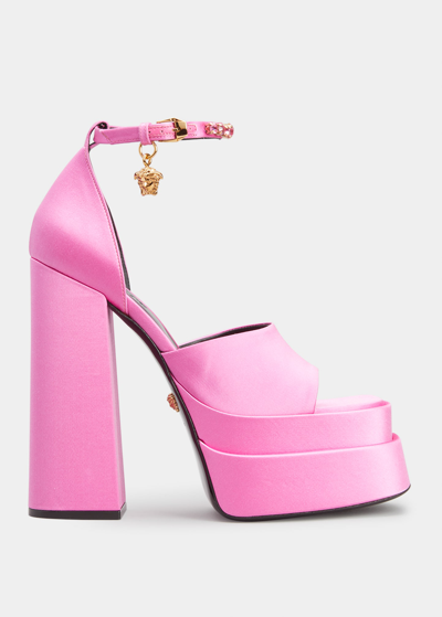 Shop Versace Medusa Crystal Ankle-strap Platform Sandals In Deep Fuxia-versac