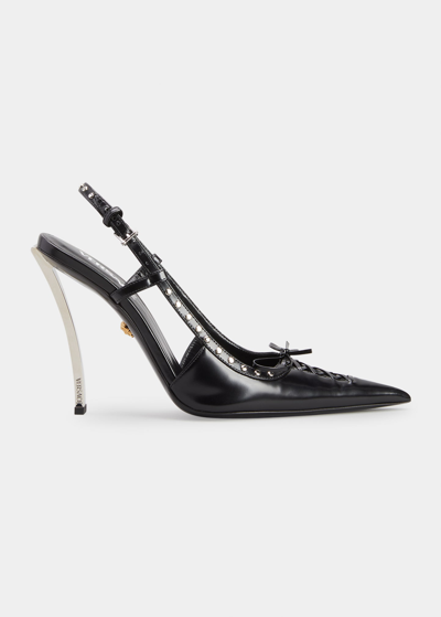 Shop Versace Corset Metal-heel Slingback Pumps In Black- Pal