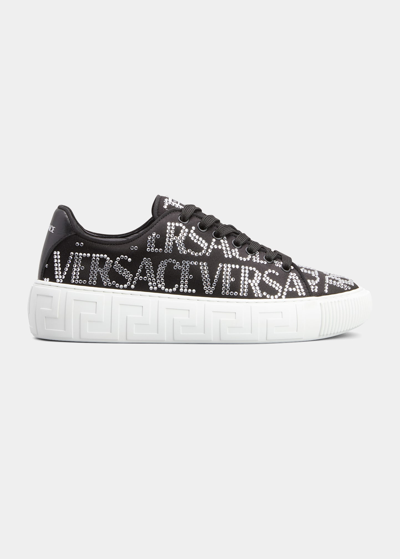 Versace Crystal Logo Platform Sneakers In Black-palladium