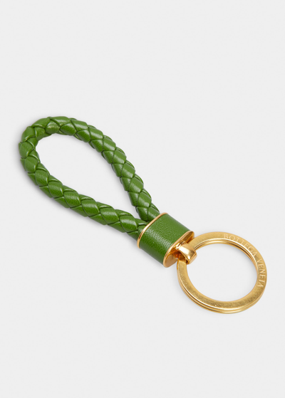 Shop Bottega Veneta Intreccio Napa Lambskin Keychain In 3141 Avocado-gold