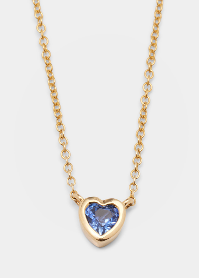 Shop Ef Collection 14k Blue Sapphire Heart Necklace In Yg