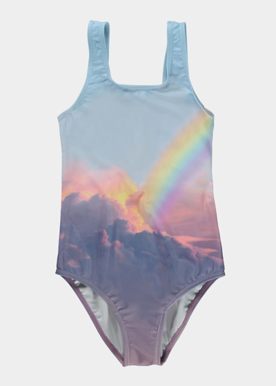 Shop Molo Girl's Nika Printed One-piece Swimsuit In Enchanted Sky