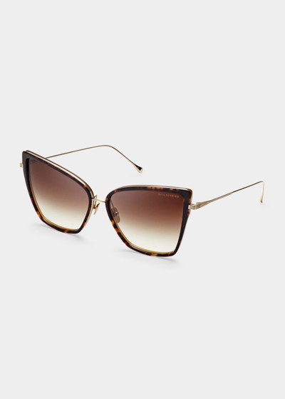 Shop Dita Sunbird Titanium & Acetate Cat-eye Sunglasses In Brown Patterned