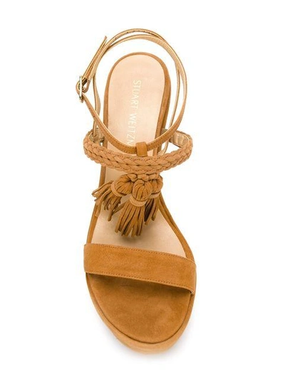 Shop Stuart Weitzman Tassel Detail Wedge Sandals