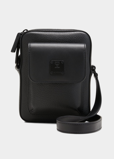 Shop Mcm Men's Klassik Leather Mini Crossbody Bag In Black