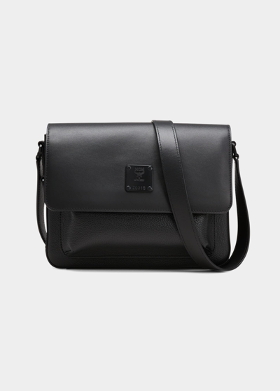 Shop Mcm Men's Klassik Small Leather Messenger Bag In Black