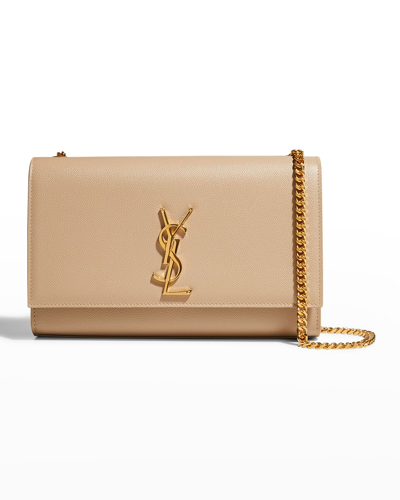 Shop Saint Laurent Kate Medium Ysl Crossbody Bag In Grained Leather In Dark Beige