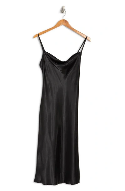 Bebe Satin Cowl Neck Slip Midi Dress In Black