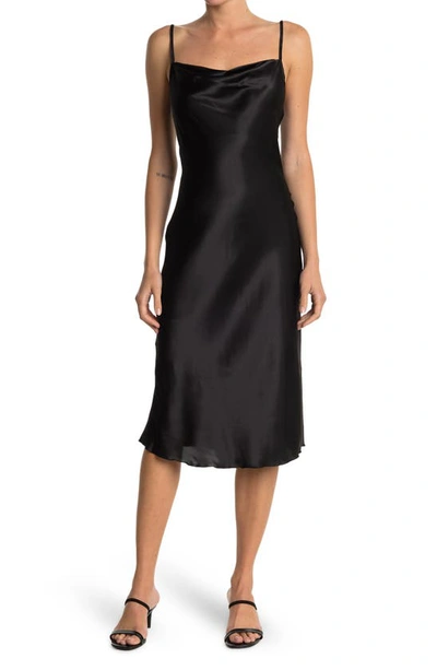 Bebe Satin Cowl Neck Slip Midi Dress In Blk