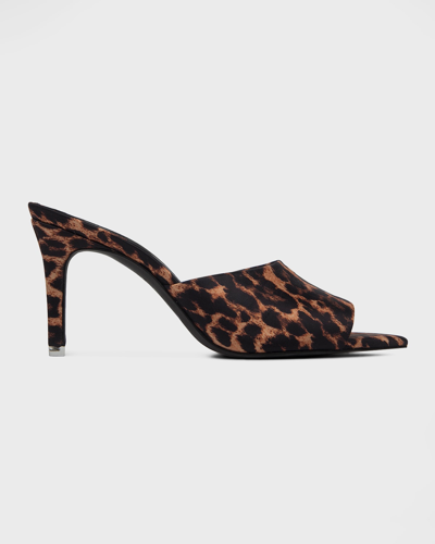 Shop Black Suede Studio Leona Leopard Stiletto Mules In Leopard Print Sat