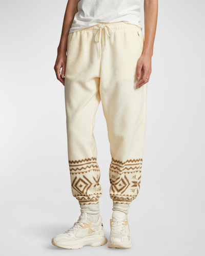 Shop Polo Ralph Lauren Snowflake-motif Fleece Sweatpants In Guide Cream