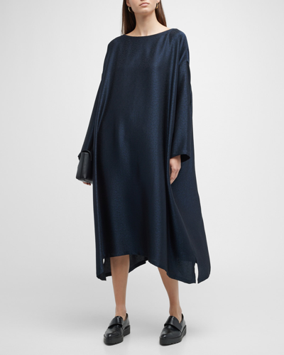 Shop Eskandar Wide A-line Scoop-neck Midi Dress In Midnight