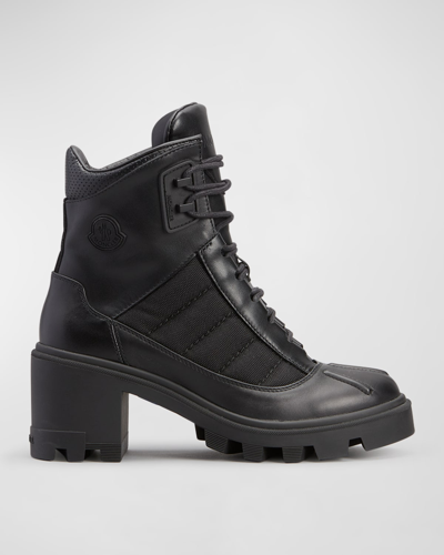 Shop Moncler Carol Leather Ankle Booties In Black
