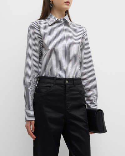 Emporio Armani Striped Poplin Button-down Shirt In Navy Stripe