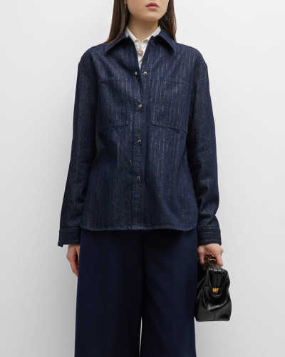 Shop Emporio Armani Denim Shimmer Pinstripe Jacket In Denim Blue