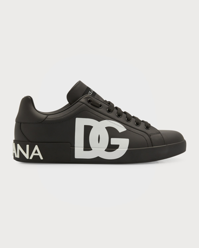 Shop Dolce & Gabbana Men's Calfskin Nappa Portofino Sneakers With Dg Logo Print In Print Logo