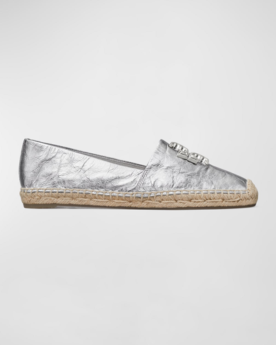 Shop Tory Burch Eleanor Metallic Medallion Loafer Espadrilles In Silver Silver