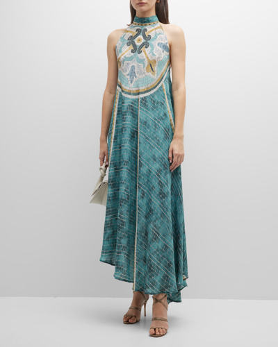 Mes Demoiselles Marduk Mosaic-print Halter Maxi Dress In Blue | ModeSens