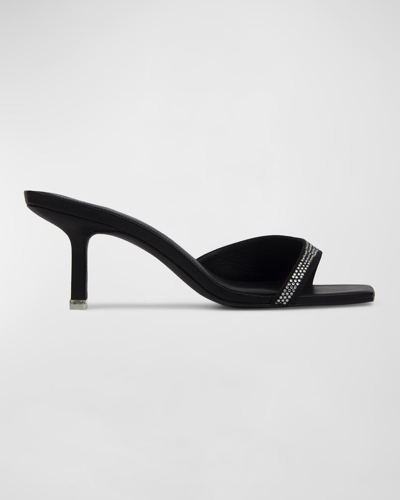 Shop Black Suede Studio Madison Square-toe Slide Sandals In Black Satin