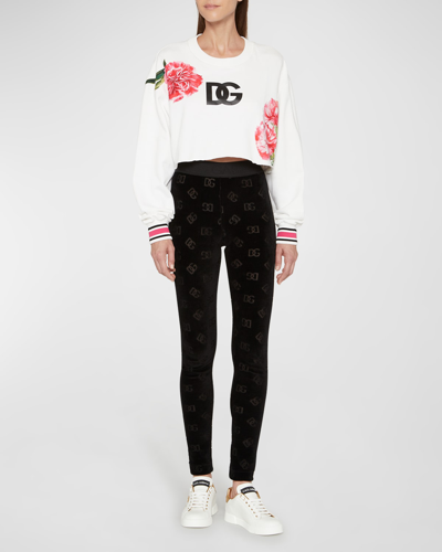 Shop Dolce & Gabbana Cropped Sweatshirt With Dg Logo Print And Carnations Patch In White