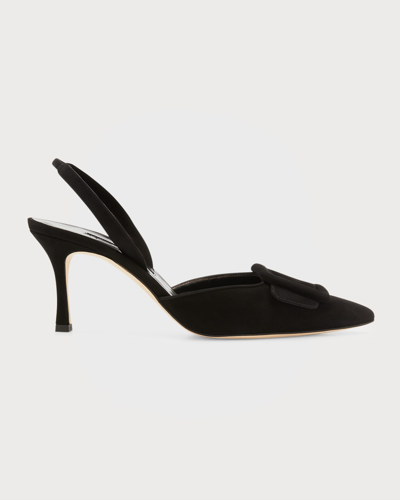 Manolo Blahnik Maysli 70 Buckled Suede Slingback Pumps In Black