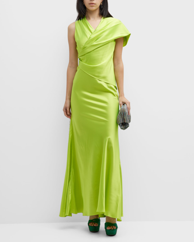 Shop Halpern Draped Bias Gown With Hood In Lime